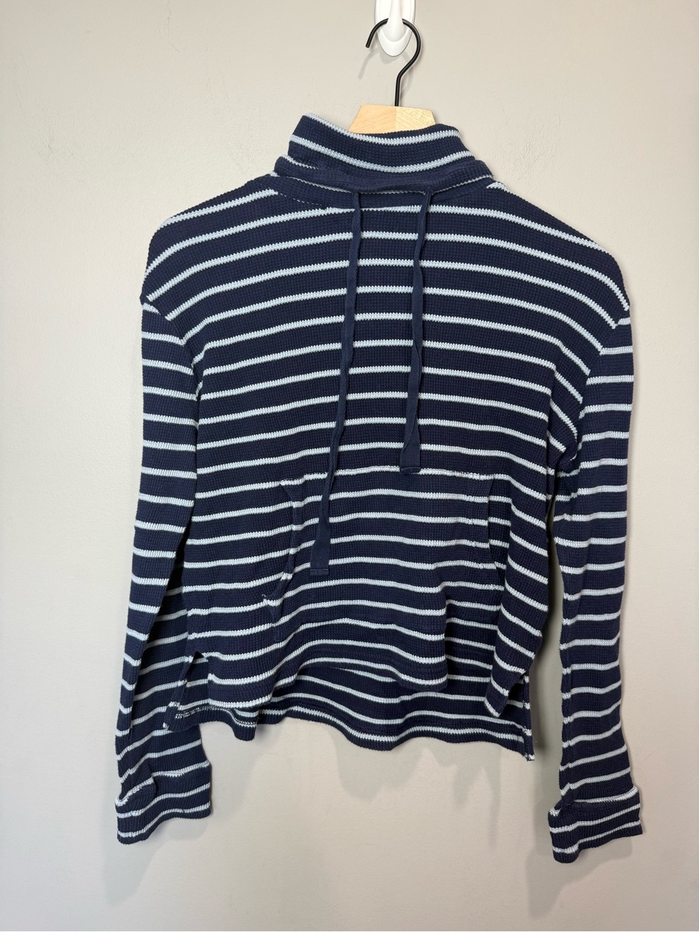 Pact Organic Cotton Navy Striped Waffle Knit Cowl Neck Pullover Small